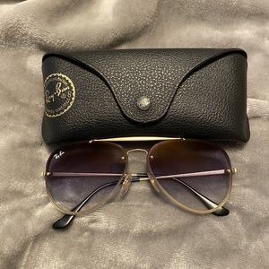 Rayban blue lense gold frame  aviator sunglasses with case